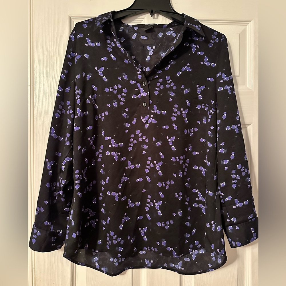 Ann Taylor Black and Purple Button Down Shirt